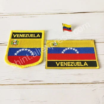 Venezuela Ulusal Bayrak Nakış Yamaları Rozeti Kalkan Ve Kare Şekli Pin Bir Set Bez Kol Bandı Sırt Çantası Dekorasyon