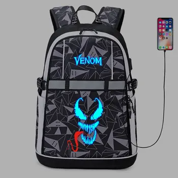Venom2 Olsun Carnage Sırt Çantası Anime USB Çanta Oxford Yansıtıcı Şerit Schoolbag Seyahat Çantaları