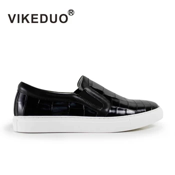 Vikeduo 2019 sıcak satış El Yapımı Düz erkek günlük ayakkabı Hakiki Deri Moda Rahat Siyah kaykay Erkek rahat ayakkabılar