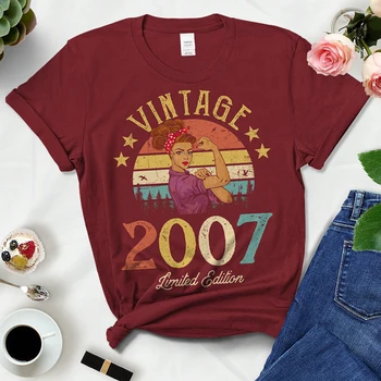 Vintage 2007 Sınırlı Sayıda Kadın T Shirt 16th 16 Yaşında Doğum Günü Partisi Kız Arkadaşı Hediye Pamuk siyah tişört Bayan Giyim