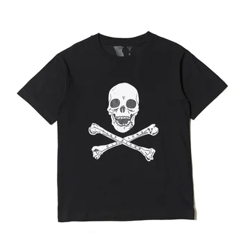 Vlone 22ss Büyük V Kafatası Kafatası Cadılar Bayramı Siyah Kısa Kollu Tee erkek Dirsek Kollu Üst T-shirt