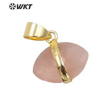 WT-P1657 Toptan Altın çerçeve oval zeytin şekli küçük taş kolye bayan moda doğal taş charms kolye renk değişir