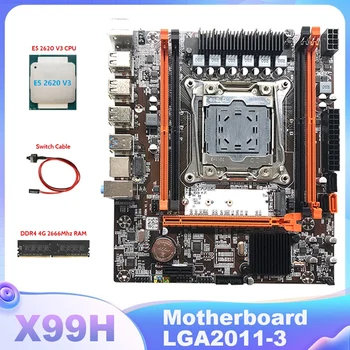 X99H Anakart LGA2011 - 3 bilgisayar anakartı Desteği DDR4 Bellek E5 2620 V3 CPU + DDR4 4G 2666Mhz RAM + Anahtarı Kablo