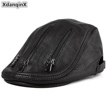 XdanqinX erkek Hakiki Deri Şapka Koyun Derisi Deri Bereliler Yeni Stil Kişilik Düz Kap Erkekler Için Ayarlanabilir Boyutu Markalar Caps