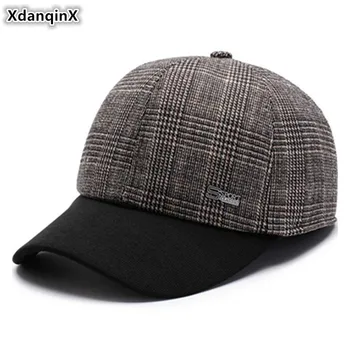 XdanqinX Kış Yeni erkek beyzbol şapkası Orta Yaşlı Erkekler Kalın Sıcak Earmuffs Snapback Şapka Ayarlanabilir Boyutu Moda Trendi dil Kapağı