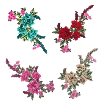 Yamalar Kırmızı Çiçek İşlemeli Yama 3D Aplike DIY Dikiş Tamir Aksesuarları kumaş çıkartmalar Düğün Giyim Yamalar