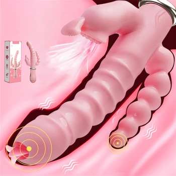 Yapay penis Tavşan Vibratör Dil Yalama Klitoral Stimülasyon Çift Ekleme Anal Plug Vibratör Kadın Masturbator Yetişkin Seks Oyuncakları