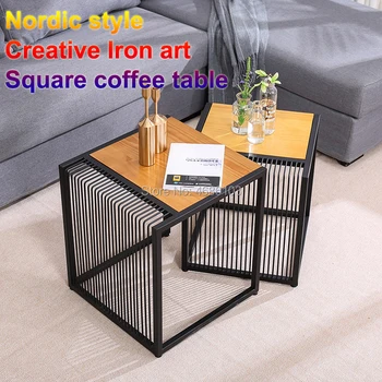yaratıcı fikir Kombinasyonu demir çay masası İskandinav köşe masa basit Çam ahşap Masaüstü kare masa oturma odası / yatak odası için