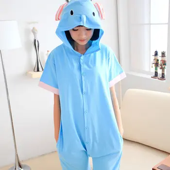 Yaz Pamuk Yetişkin hayvanlı pijama Karikatür Pijama Fil Pijama Anime Kigurumi Kadın Erkek Kısa Kollu Onesie Kapüşonlu Giysiler