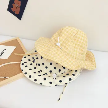 Yaz Çocuk Kova Şapka 48-52cm Ayarlanabilir Sombrero Infantil Ekose Noktalar Vintage Erkek Kız güneş şapkaları Bebek Kapaklar