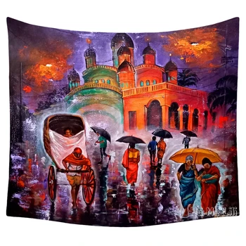 Yağmurlu Günler Kalküta Hint Sanat Boyama Tarzı Goblen Duvar Asılı Oturma Odası Yatak Odası Yurt Dekor