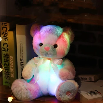 Yeni 28cm Parlayan Oyuncak Ayı peluş oyuncaklar Renkli ışık Light Up Doldurulmuş Hayvan Yumuşak Bebek LED Yastık noel hediyesi çocuklar için