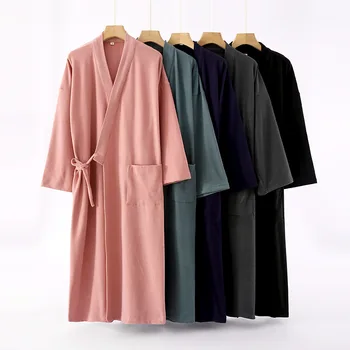 Yeni Bahar Ve Sonbahar Japon Kimono Bornoz Çift Pamuk Krep Bornoz Erkekler Ve Kadınlar Kimono Robe Elbiseler Kadınlar İçin Pijama