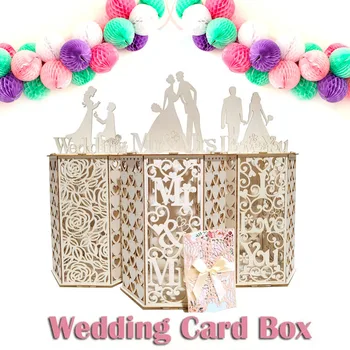 Yeni DIY ahşap 6 taraflı check-in kutusu Bay ve Bayan evlilik davetiyesi kutusu para mektup kutusu kutusu düğün tebrik kartı