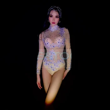 Yeni DS Bar Elbise Gece Kulübü Kadın Şarkıcı Seksi Tam Taklidi Tulum DJ Kutup Dans Bodysuit Festivali Rave Kıyafetler DWY7983