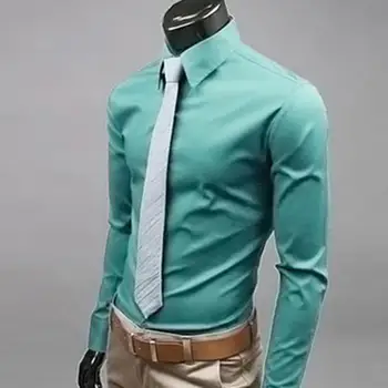Yeni Erkek Moda Rahat Uzun Kollu İnce Düz renk gömlek Erkekler Sosyal İş Elbise Gömlek Yumuşak Rahat noel hediyesi