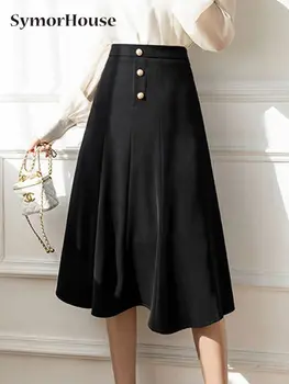 Yeni Etekler Kadın Yüksek Bel Casual Streetwear İş Elbisesi Ofis Bayanlar A-Line Midi Etek Retro Kore Tarzı Faldas Femme OL