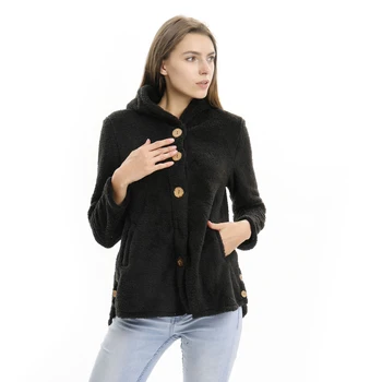 Yeni Kış Ceket Leopar Ceket kadın Düğme Düz Renk Kapşonlu Uzun Kollu Ceket Cepler Kadın Mont