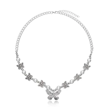 Yeni Moda Kadınlar Kelebek Kolye Gümüş İnci Zincir Küçük Kolye Gerdanlık Aksesuarları kadın mücevheratı Doğum Günü Hediyeleri
