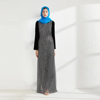 Yeni Müslüman Elbise Uzun Kollu Sequins Moda Kat uzunlukta İslam Yüksek Kaliteli Kadın Elbise
