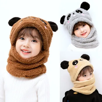 Yeni Sonbahar ve Kış Sevimli Çocuk Karikatür Eşarp Şapka İki parçalı Çift Polar Sıcaklık Erkek Kız Çocuk Yetişkin Ebeveyn-çocuk Bebek şapka