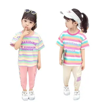 Yeni Yaz Çocuk Çizgili Elbise Bebek Kız Moda T Shirt Şort 2 adet / takım Çocuklar Bebek Giyim Toddler Pamuk Spor