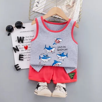 Yeni Yürümeye Başlayan Çocuk Moda Kolsuz giyim setleri Yaz Çocuklar Karikatür Sevimli Balina + Şort 2 adet Takım Elbise Bebek Kız pamuklu giysiler