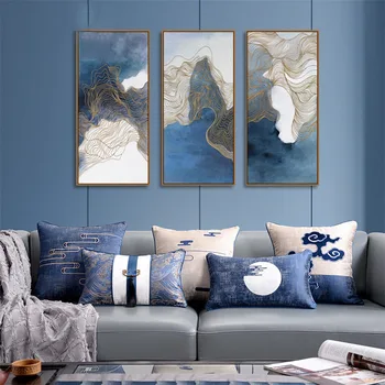 Yeni Çin Tarzı Mavi nakışlı yastık kılıfı Yüksek dereceli Patchwork Bulut Ay Bel Yastık Kılıfı Ev Yatak Dekorasyon Kılıfları