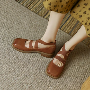 YENİ İlkbahar / Sonbahar Kadın Ayakkabı Kare Ayak Tıknaz Topuk Ayakkabı Hakiki Deri Mary Janes Slip-on Pompaları Kadın Özlü Yumuşak siyah ayakkabı