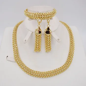YENİ stil Yüksek Kalite İtalya 750 Altın renk takı seti Kadınlar İçin afrika boncuk takı moda kolye seti küpe takı