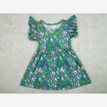 yeşil çiçek bebek çocuk giysileri Kız Elbise Yaz Moda Butik Etek kısa kollu Toptan Yüksek Kaliteli çocuk giyim