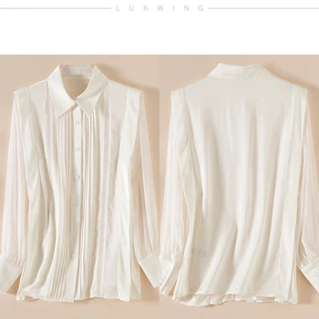 YILINHAN İpek Gömlek Kadınlar İçin 2022 YENİ Yaz Moda Zarif Rahat Gevşek Mizaç Hollow Out Beyaz İpek Gömlek Bluz Tops