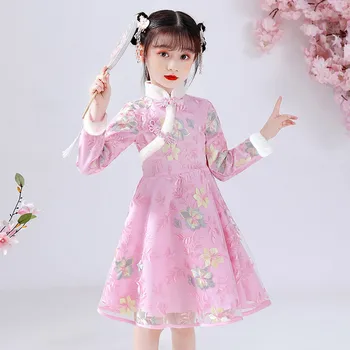 Yürüyor Çocuk Bebek Kız Çocuk Peri Hanfu Elbiseler Çin Takvimi Yeni Yıl Polar Astarlı Sıcak Kız Elbise 5 Yaşında
