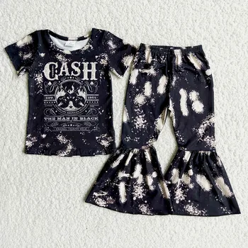 Yürüyor Çocuk Siyah Renk Üst Ve Çan Giyim Seti Bebek Kız Moda Mektup Tasarım Kıyafet Kısa Kollu