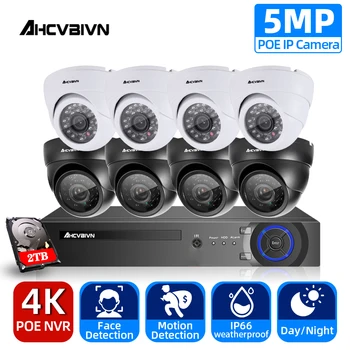 Yüz Algılama H. 265 POE 5MP Video Gözetim Kiti 4K 8CH POE NVR CCTV Sistemi Hava Koşullarına Dayanıklı CCTV Güvenlik POE IP Dome Kamera