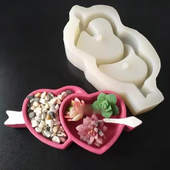 Çift Kalp Yaratıcı Peyzaj Çimento Saksı DIY Kalıp Bir Ok Kalp Kalıp Kalp Şeklinde Çimento Kalıp