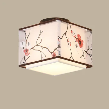 Çin geleneksel tarzı tavan lambası koridor yatak odası Led tavan ışıkları kumaş abajur ev dekor oturma odası aydınlatma armatürleri