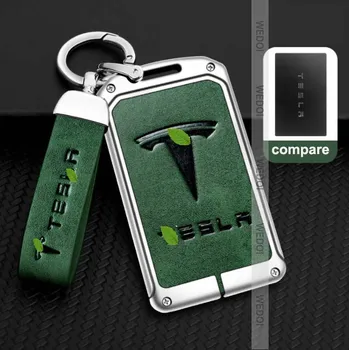 Çinko Alaşım Araba Uzaktan Anahtar Tam Kapak Kılıf Fob Tesla Modeli 3 Y kart tutucu Koruyucu katlanır anahtar Zincir Araba Aksesuarları