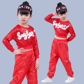 Çocuk caz hip hop ve hip hop kostümleri sequins sahne rafları drumscheerleading anaokulu performans takım elbise