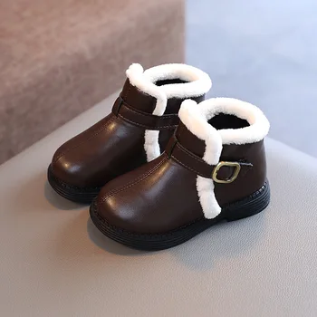 Çocuk Kış Ayakkabı Erkek Peluş Sıcak Kar yarım çizmeler çocuk Deri Chelsea Çizmeler Toddler Siyah Kız Çizmeler 1 2 3 4 5 6 Yıl