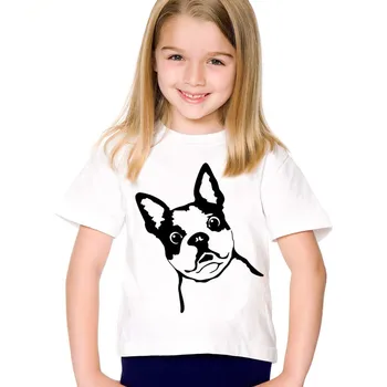 Çocuk Moda Baskı Fransız Bulldog Komik T-Shirt Çocuklar Yaz Kısa Kollu Tees Boys / Kızlar Casual Tops Bebek Giysileri, HKP2148
