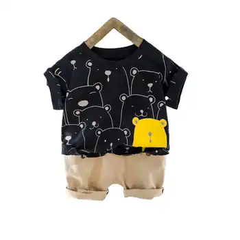 Çocuk Moda Giyim Yaz Çocuk Erkek Kız Karikatür T Shirt Şort 2 adet / takım Bebek bebek kıyafetleri Bebek Rahat Eşofman