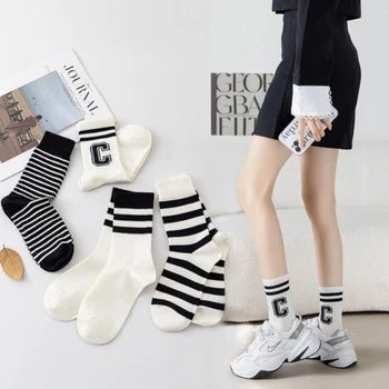Çorap Kadın Ayak Bileği Yüksek Çizgili Ekip Uzun Nefes Rahat Pamuk Siyah Beyaz Orta Tüp Renkler Sonbahar Kış Erkekler Calcetines