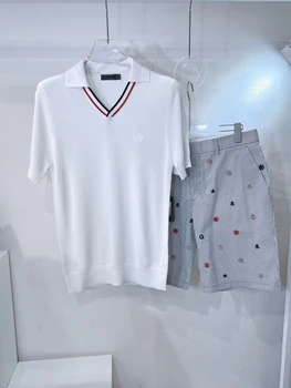 Örme Yaka erkek Kısa Kollu Elbise G * * * e Golf Giyim Yaz Moda Nefes Çabuk kuruyan açık spor tişört Şort