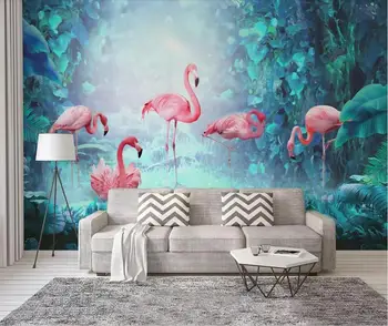 Özel 3D duvar kağıdı İskandinav modern basit tropikal yağmur ormanları flamingo arka plan duvar dekorasyon dekorasyon boyama