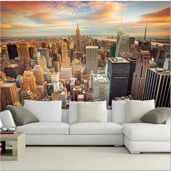 Özel 3D duvar resimleri, ABD Gökdelenler New York Şehir Megapolis Bulutlar Şehirler duvar kağıdı, oturma odası kanepe TV duvar yatak odası duvar kağıdı