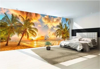 Özel duvar fotoğraf 3d odası duvar kağıdı sahil günbatımı hindistan cevizi ağaçları ev dekor boyama 3d duvar resimleri duvar kağıdı duvarlar için 3 d
