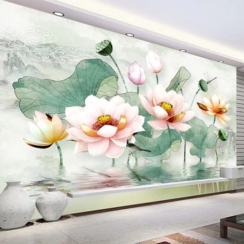Özel duvar tablosu Duvar Kağıdı 3D Stereoskopik Lotus çiçek dekorasyonu Oturma Odası Kanepe Yatak Odası Arka Plan Duvar Duvar Kaplaması