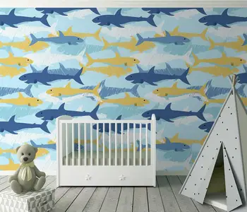 Özel mavi Balina Köpekbalığı duvar kağıdı çocuğun Odası dekorasyon sanatsal fresk 3D Duvar Kağıtları duvar çıkartmaları çocuk odaları için ev geliştirme