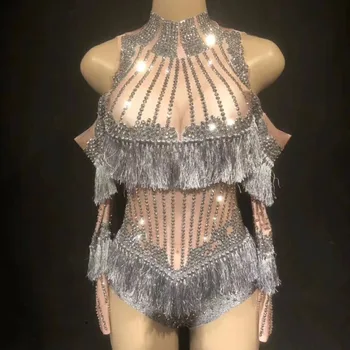özelleştirmek Seksi Kutup Dans Giyim Caz Püskül Giyim Kadın Performans Kostümleri Dj Şarkıcı Sahne Elbise Kadın Parti Kıyafet QNY465